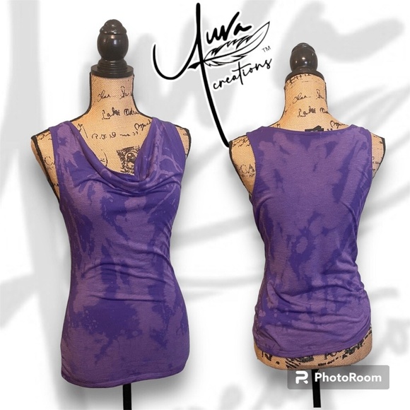 UPCYCLED Auva Creations Bleach Dyed Cowl Neck Artsy Blouse Tank‎ Top - Picture 1 of 4
